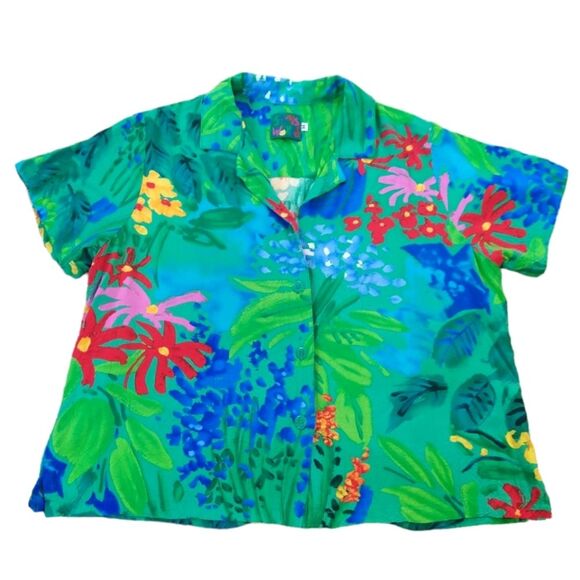 JAMS World Sea Flower Retro Hawaiian Tropical Vacay Shirt Size Medium - Picture 1 of 10